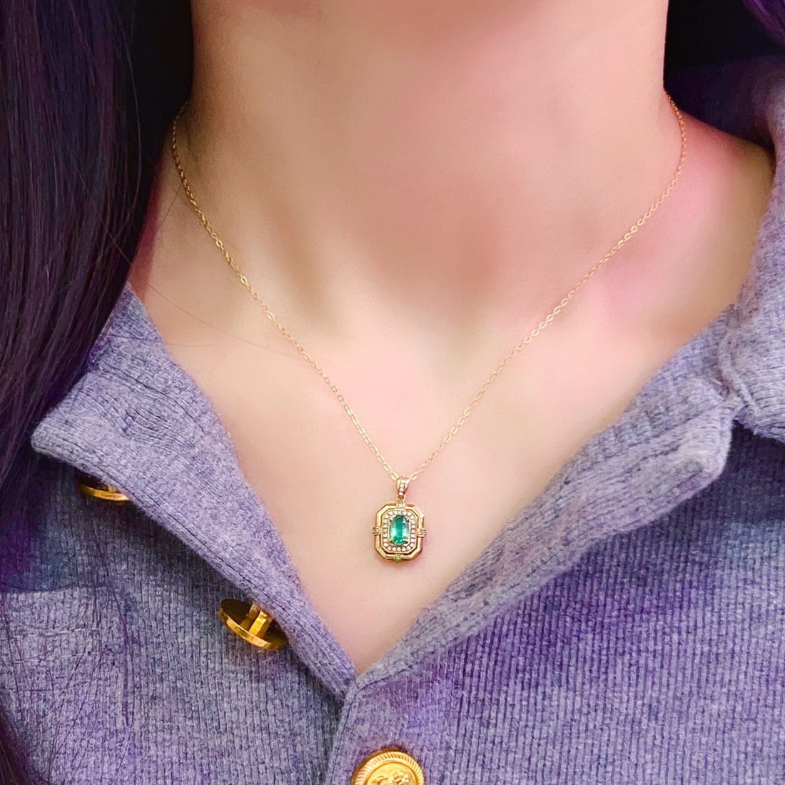 14k Gold 0.58 Ctw Natural Emerald & Diamond Pendant( Without Chain ) - 6