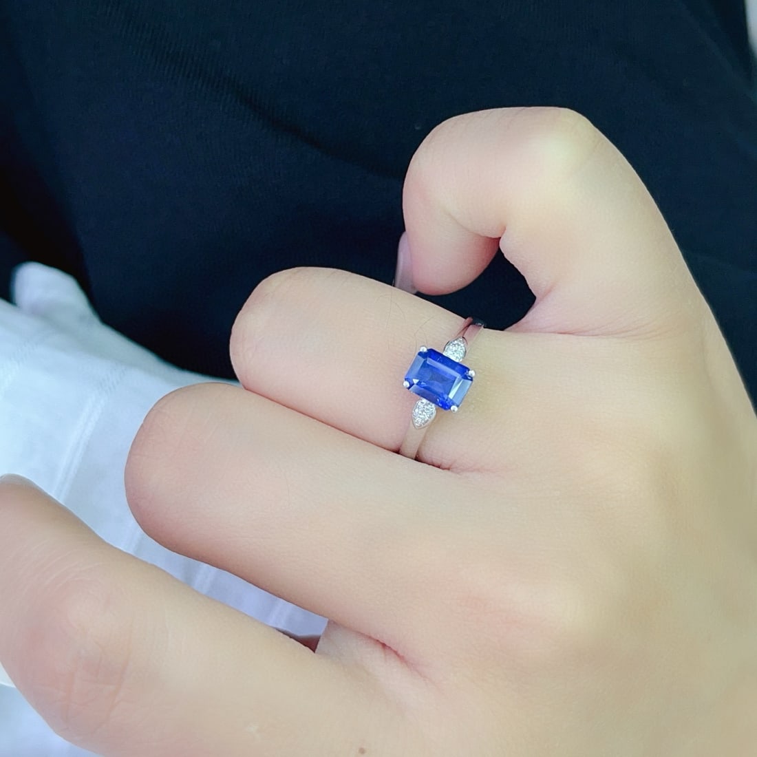 14k Gold 1.45 Ct Natural Sapphire & Diamond Ring - 6