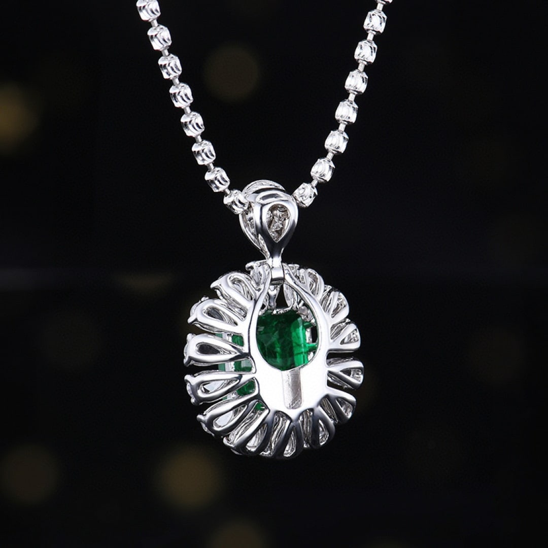 14k Gold 1.76 Ctw Vivid Green Natural Emerald & Diamond Pendant( Without Chain ) - 4