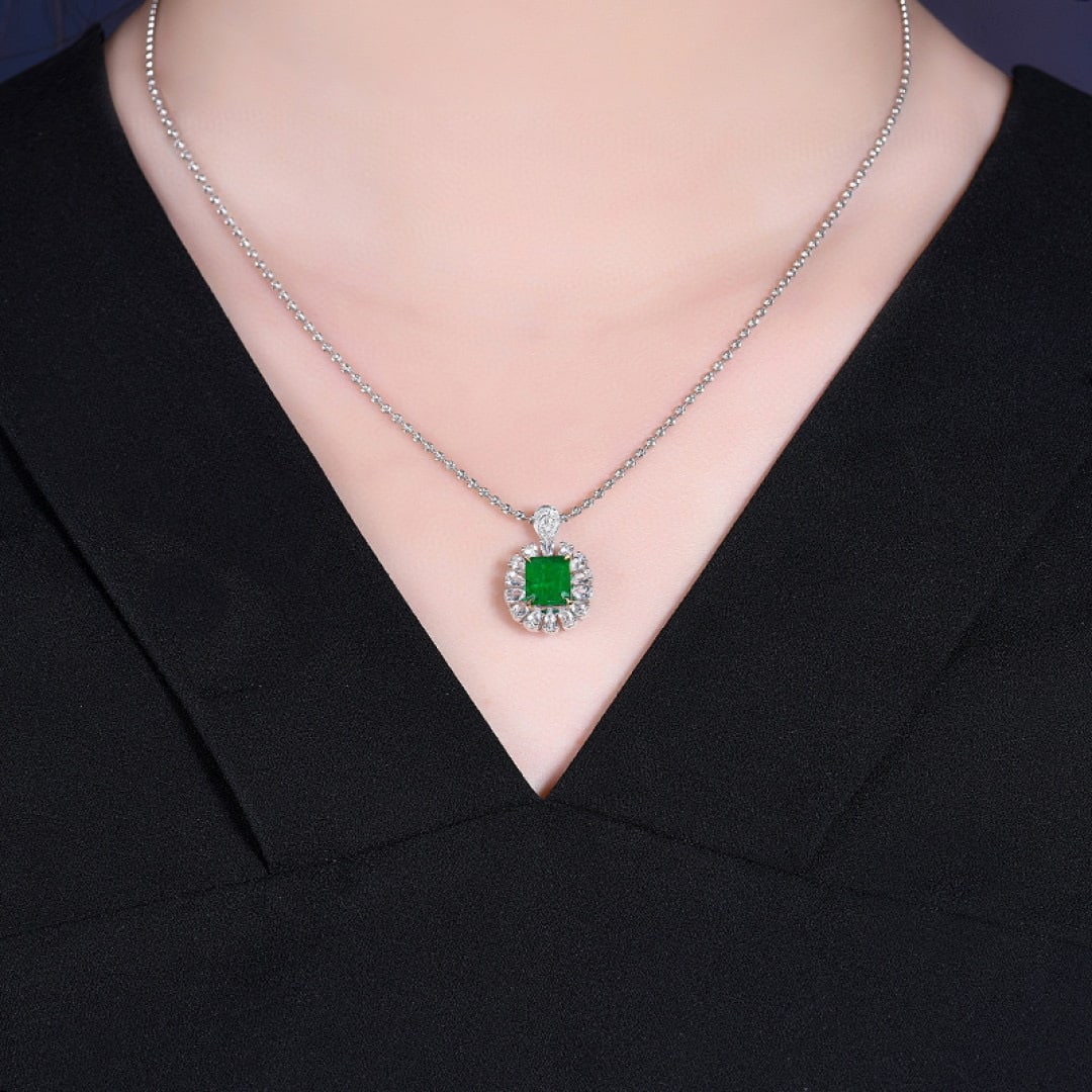 14k Gold 1.76 Ctw Vivid Green Natural Emerald & Diamond Pendant( Without Chain ) - 5
