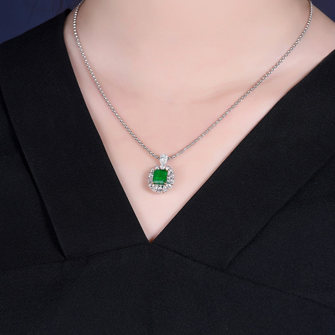 14k Gold 1.76 Ctw Vivid Green Natural Emerald & Diamond Pendant( Without Chain ) - 6