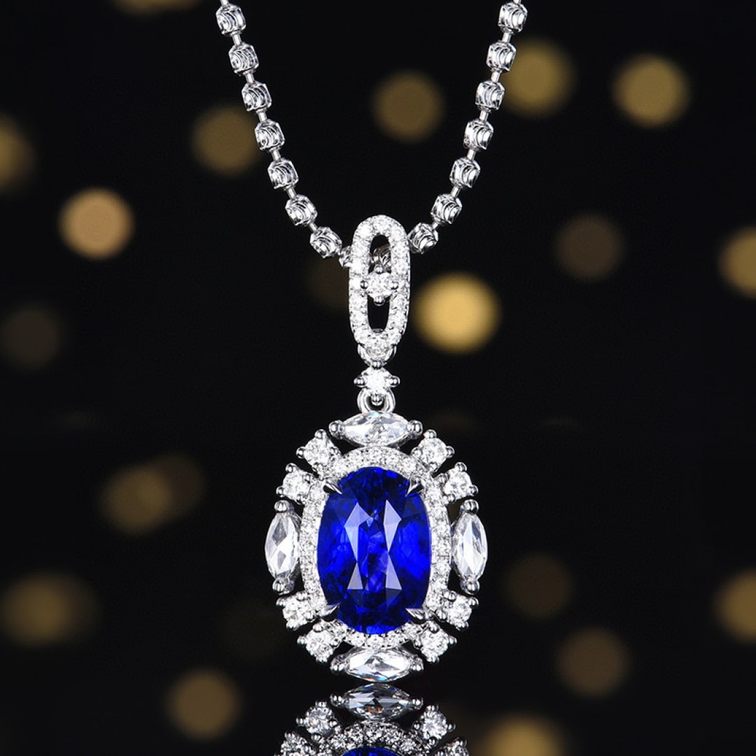 14k Gold 3.08 Ctw Natural Sapphire & Diamond Pendant( Without Chain ): Ref:231068234 // gold content:14k gold // main gemstone:sapphire // shape:oval // carat weight:2. 51ct // color:royal blue // treatment:natural // // adjacent gemstone 2 : diamond // number of stones:
