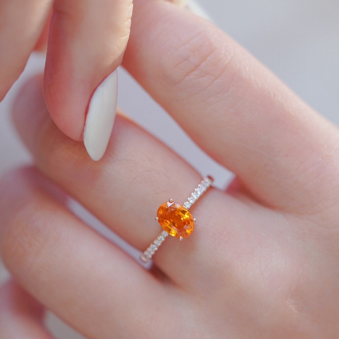 14k Gold 1.3 Ct Natural Spessartine & Diamond Ring - 2