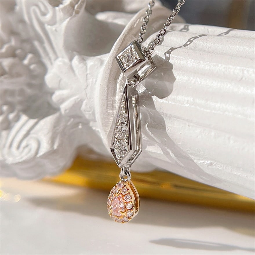14k Gold 0.20 Ctw Natural Pink Diamond & Diamond Necklace - 2