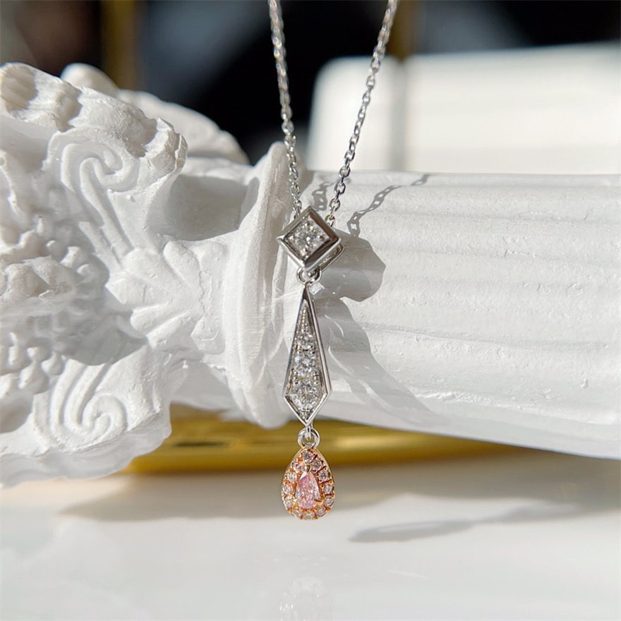 14k Gold 0.20 Ctw Natural Pink Diamond & Diamond Necklace - 3