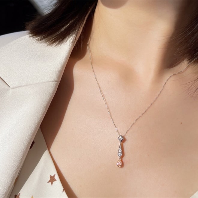 14k Gold 0.20 Ctw Natural Pink Diamond & Diamond Necklace - 4