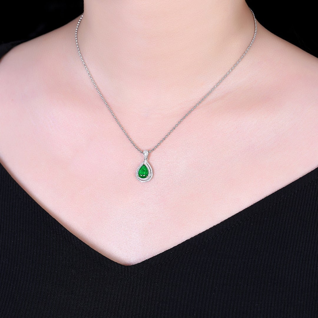 14k Gold 1.71 Ctw Vivid Green Natural Emerald & Diamond Pendant( Without Chain ) - 6