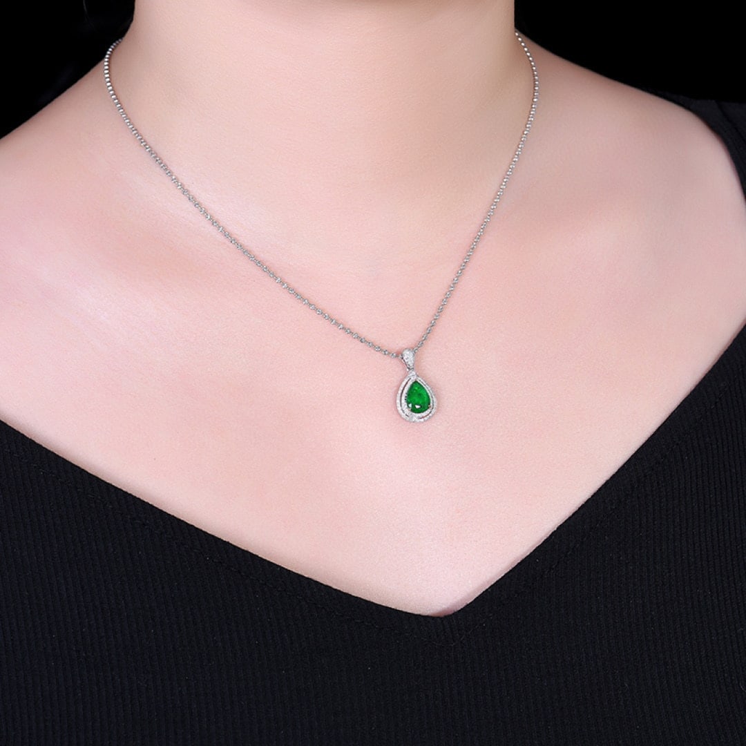 14k Gold 1.71 Ctw Vivid Green Natural Emerald & Diamond Pendant( Without Chain ) - 7