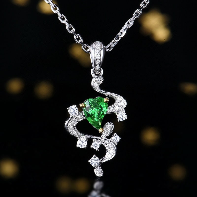 14k Gold 0.59 Ctw Natural Tsavorite & Diamond Pendant( Without Chain ): Ref:231068287 // gold content:14k gold // main gemstone:tsavorite // shape:heart // carat weight:0. 53ct // color:green // treatment:natural // // adjacent gemstone 2 : diamond // number of stones:24