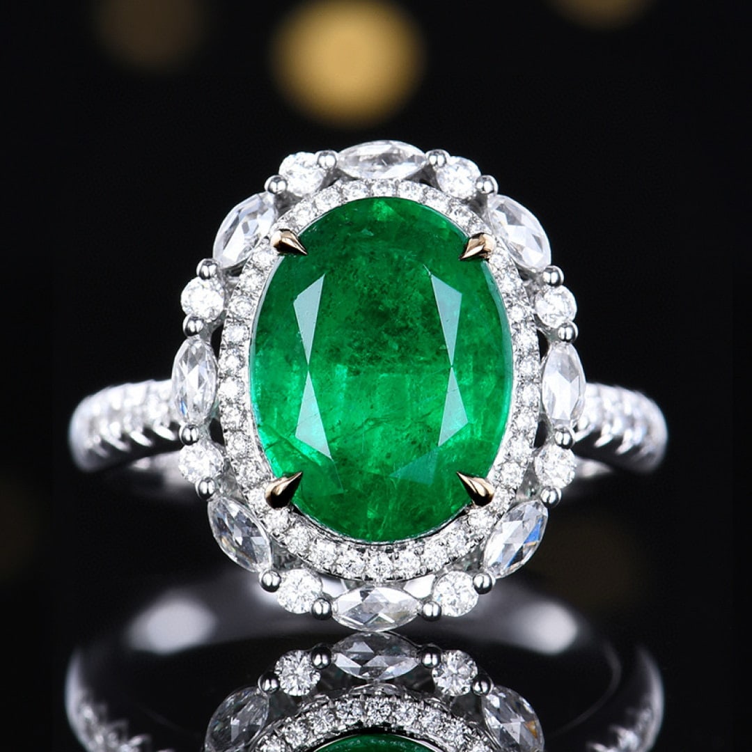 14k Gold 4.89 Ctw Vivid Green Natural Emerald & Diamond Ring/pendant( Without Chain ): Ref:231068289 // gold content:14k gold // ring size:7. 25us // // main gemstone:emerald // shape:oval // carat weight:4. 26ct // color:vivid green // treatment:natural // // adjacent gemstone 2 : diam