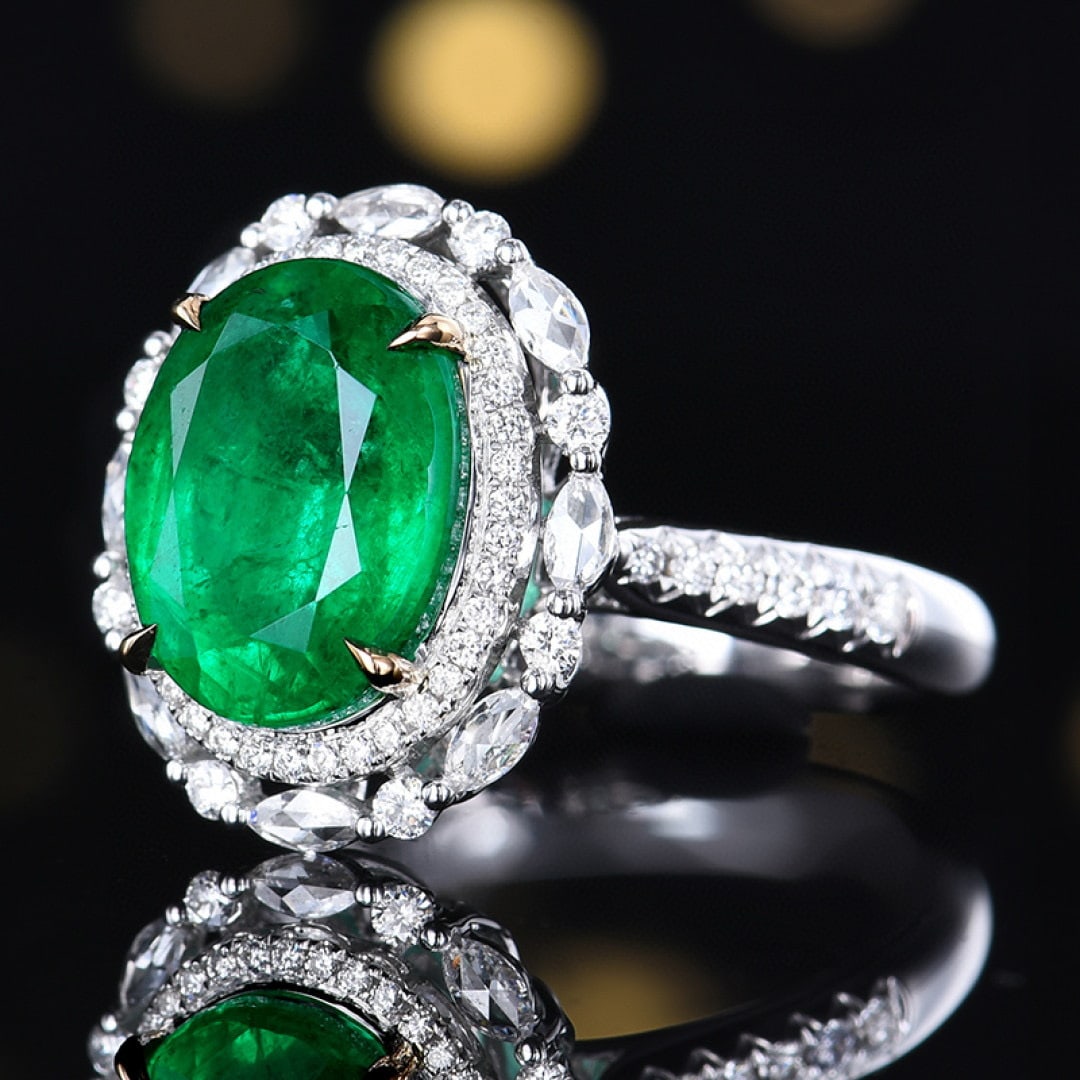 14k Gold 4.89 Ctw Vivid Green Natural Emerald & Diamond Ring/pendant( Without Chain ) - 2