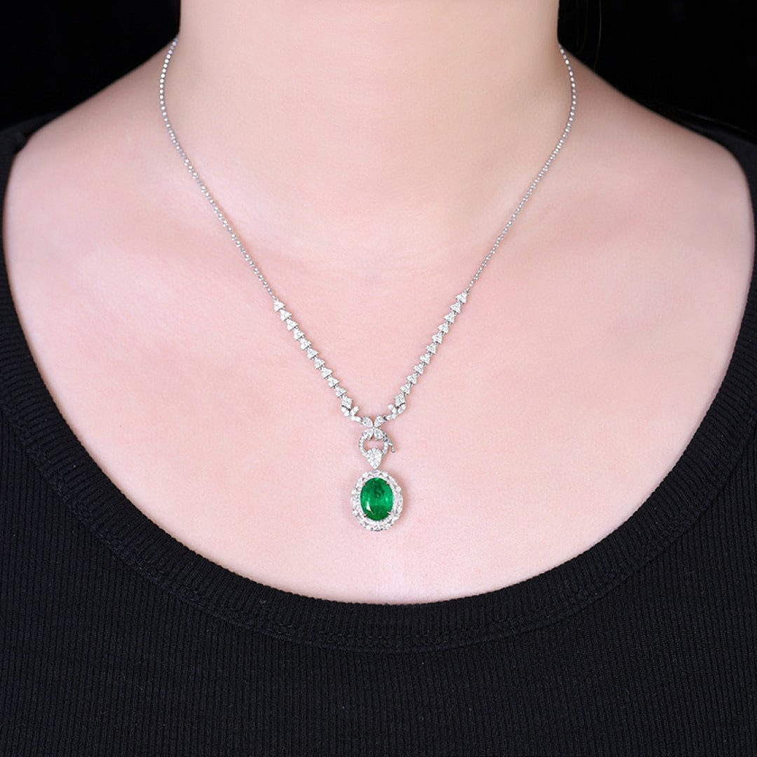 14k Gold 4.89 Ctw Vivid Green Natural Emerald & Diamond Ring/pendant( Without Chain ) - 7