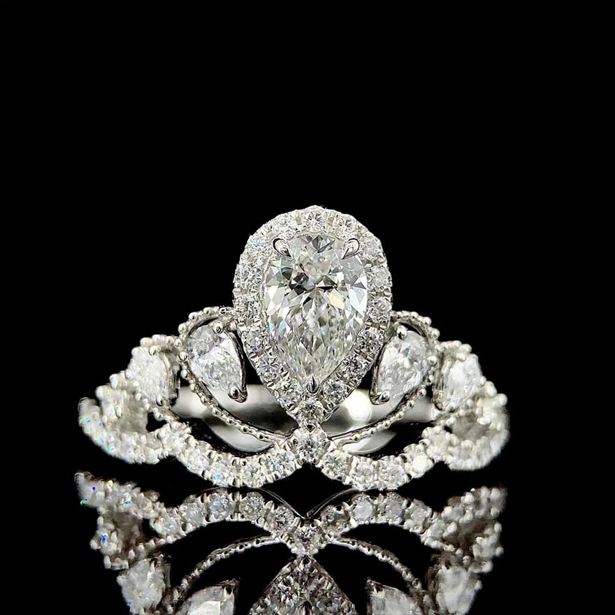 Gia Certified 14k Gold 0.5 Ct Natural H Vs2 Pear Diamond Ring (1 of 6)