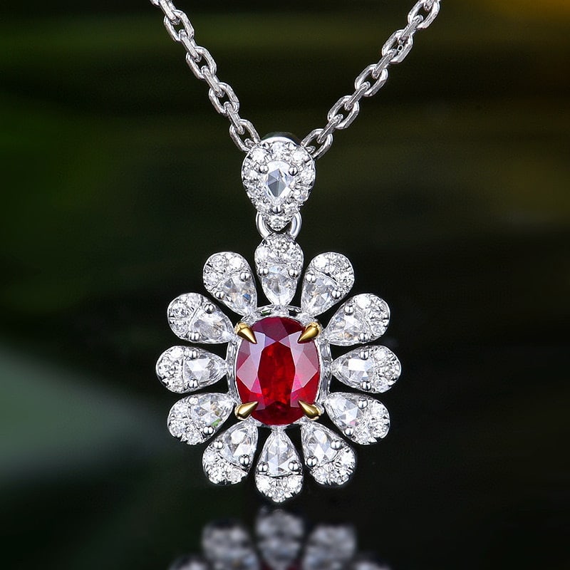 14k Gold 0.99 Ctw Natural Ruby & Diamond Pendant( Without Chain ): Ref:231068315 // gold content:14k gold // main gemstone:ruby // shape:oval // carat weight:0. 63ct // color:pigeonblood red // treatment:natural // // adjacent gemstone 2 : diamond // number of stones