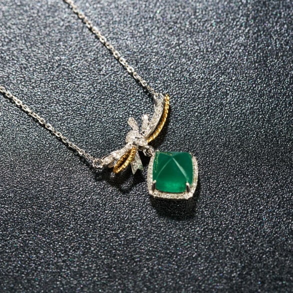 14k Gold 2.65 Ctw Vivid Green Natural Emerald & Diamond Necklace - 2