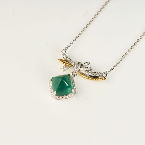 14k Gold 2.65 Ctw Vivid Green Natural Emerald & Diamond Necklace - 6