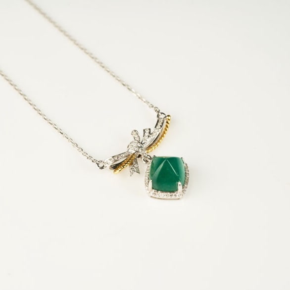 14k Gold 2.65 Ctw Vivid Green Natural Emerald & Diamond Necklace - 7