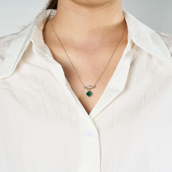 14k Gold 2.65 Ctw Vivid Green Natural Emerald & Diamond Necklace - 8