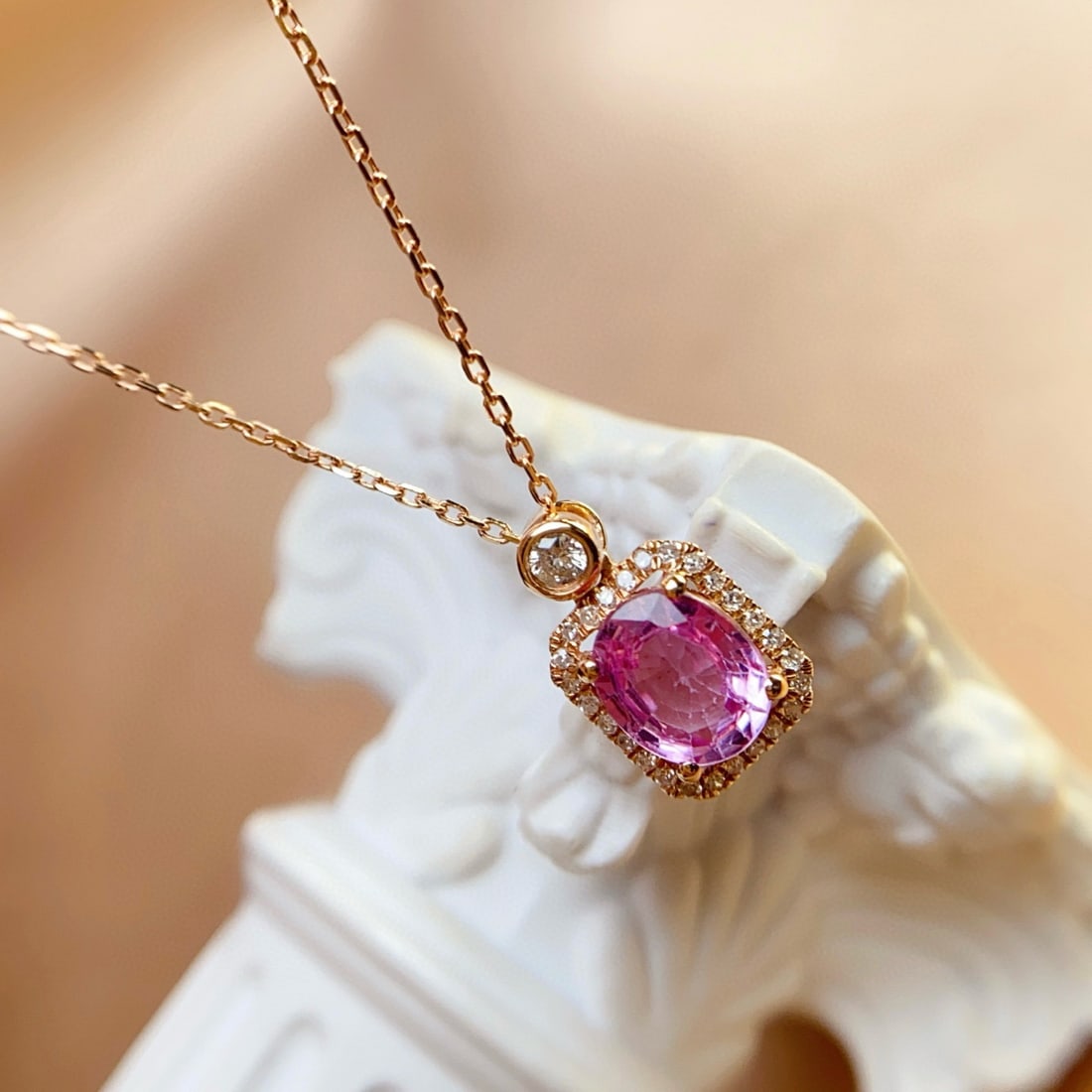 14k Gold 0.80 Ct Natural Padparadscha Sapphire & Diamond Pendant( Without Chain ) - 2