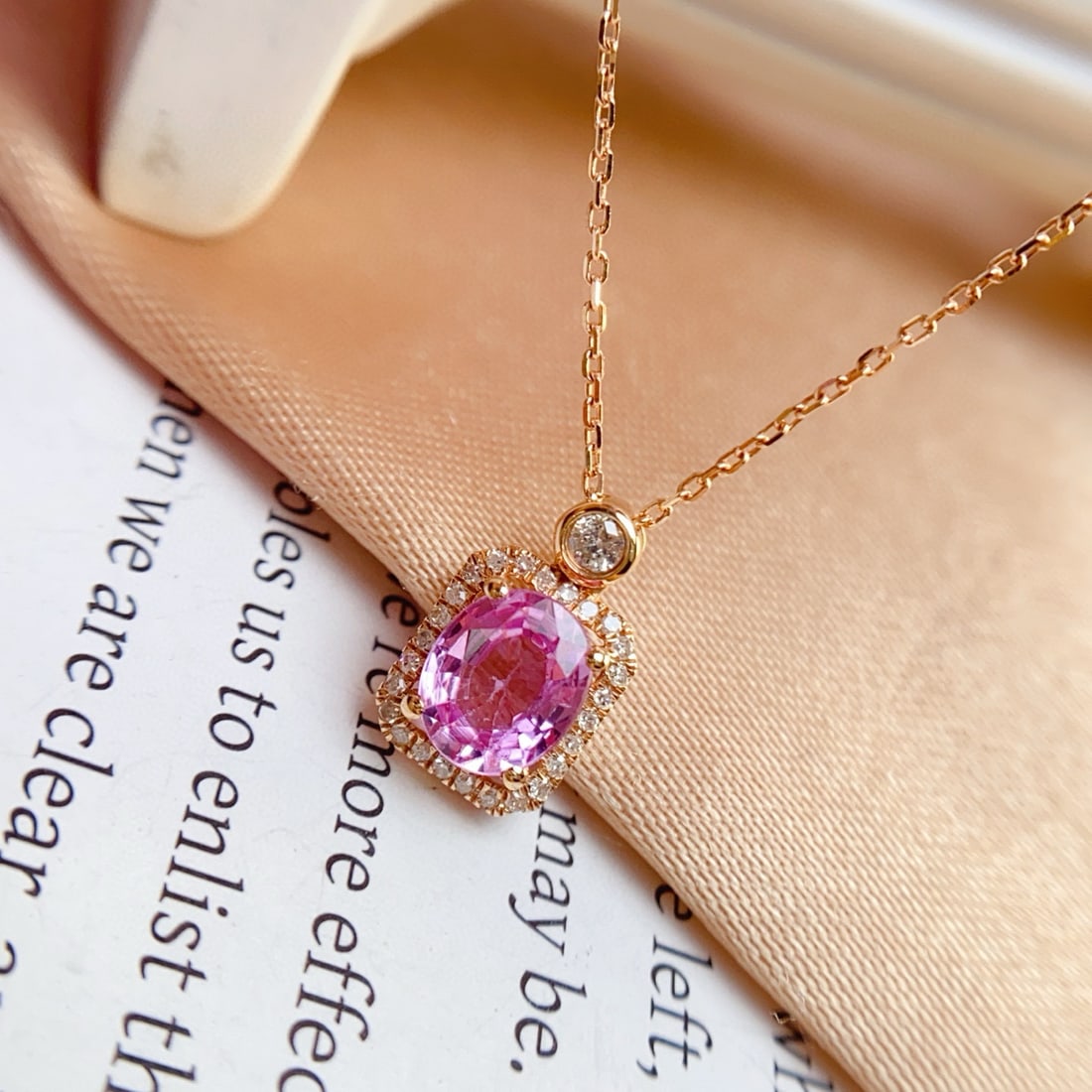14k Gold 0.80 Ct Natural Padparadscha Sapphire & Diamond Pendant( Without Chain ) - 3