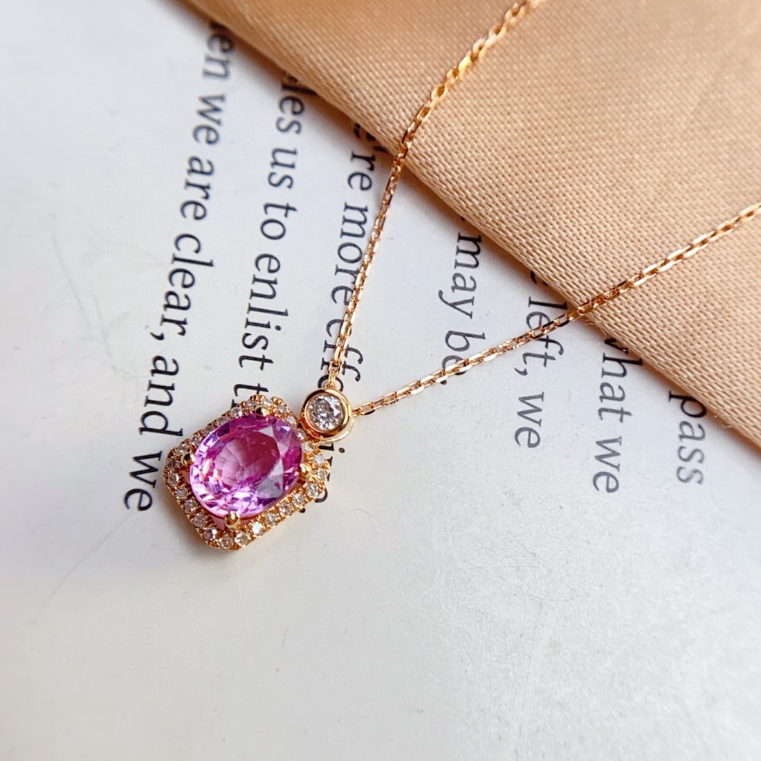 14k Gold 0.80 Ct Natural Padparadscha Sapphire & Diamond Pendant( Without Chain ) - 4