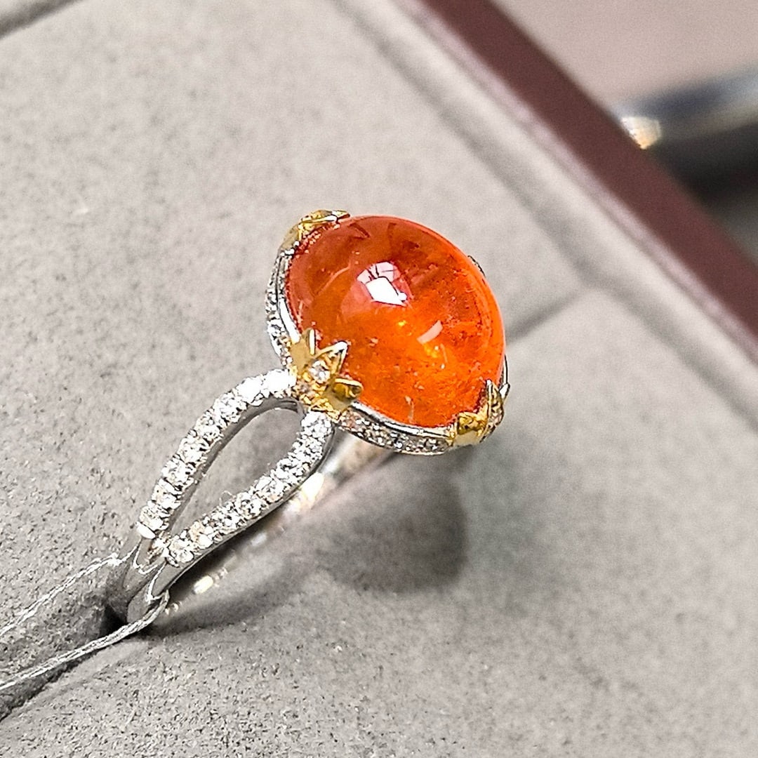 14k Gold 4.66 Ctw Natural Spessartine & Diamond Ring - 2