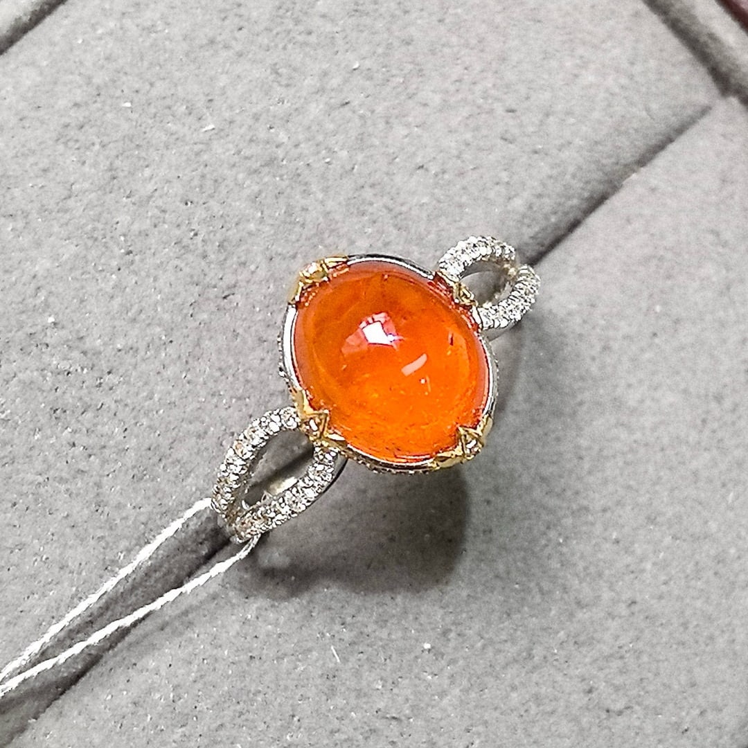 14k Gold 4.66 Ctw Natural Spessartine & Diamond Ring - 4