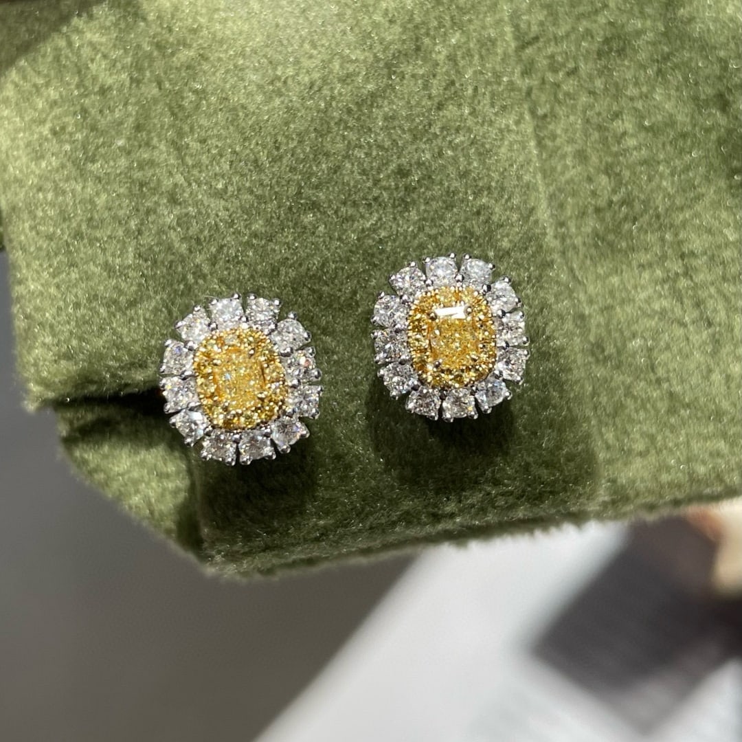 14k Gold 0.72 Ctw Natural Yellow Diamond & Diamond Earrings (1 of 8)