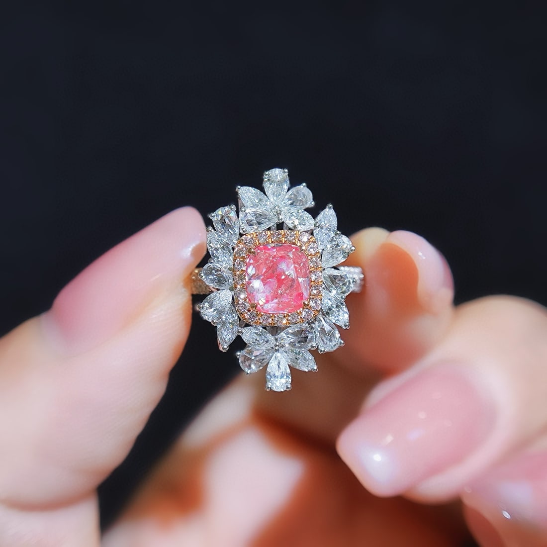 Gia Certified 14k Gold 2.14 Ctw Natural Pink Diamond & Diamond Ring/pendant( Without Chain ): Ref:231068350 // gold content:14k gold // ring size:7. 25us // // main gemstone:pink diamond // certified:gia // shape:cushion // carat weight:1. 00ct // clarity grade:si2 // color:pink //