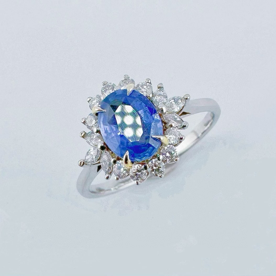 14k Gold 1.16 Ct Natural Sapphire & Diamond Ring: Ref:231068359 // gold content:14k gold // ring size:7. 25us // // main gemstone:sapphire // shape:oval // carat weight:1. 16ct // color:blue // treatment:natural // // adjacent gemstone 2 : diamond