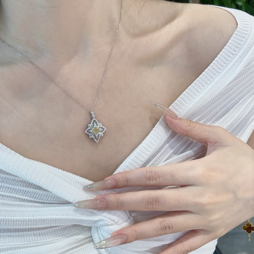 14k Gold 0.45 Ctw Natural Yellow Diamond & Diamond Pendant( Without Chain ) - 5