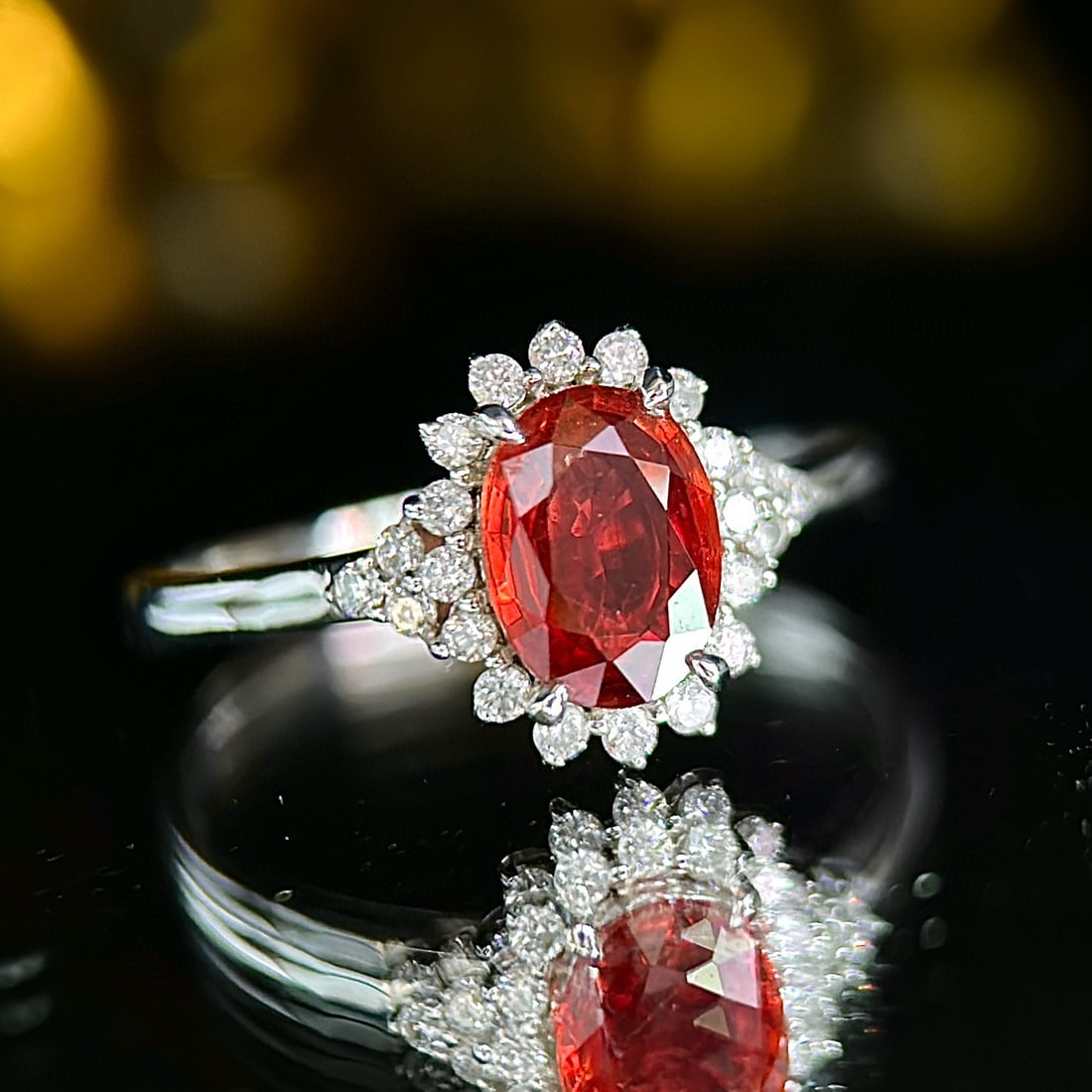 14k Gold 1.12 Ctw Natural Sapphire & Diamond Ring: Ref:231068418 // gold content:14k gold // ring size:7. 25us // // main gemstone:sapphire // shape:oval // carat weight:0. 9ct // color:orangish red // treatment:natural // // adjacent gemstone 2 : dia