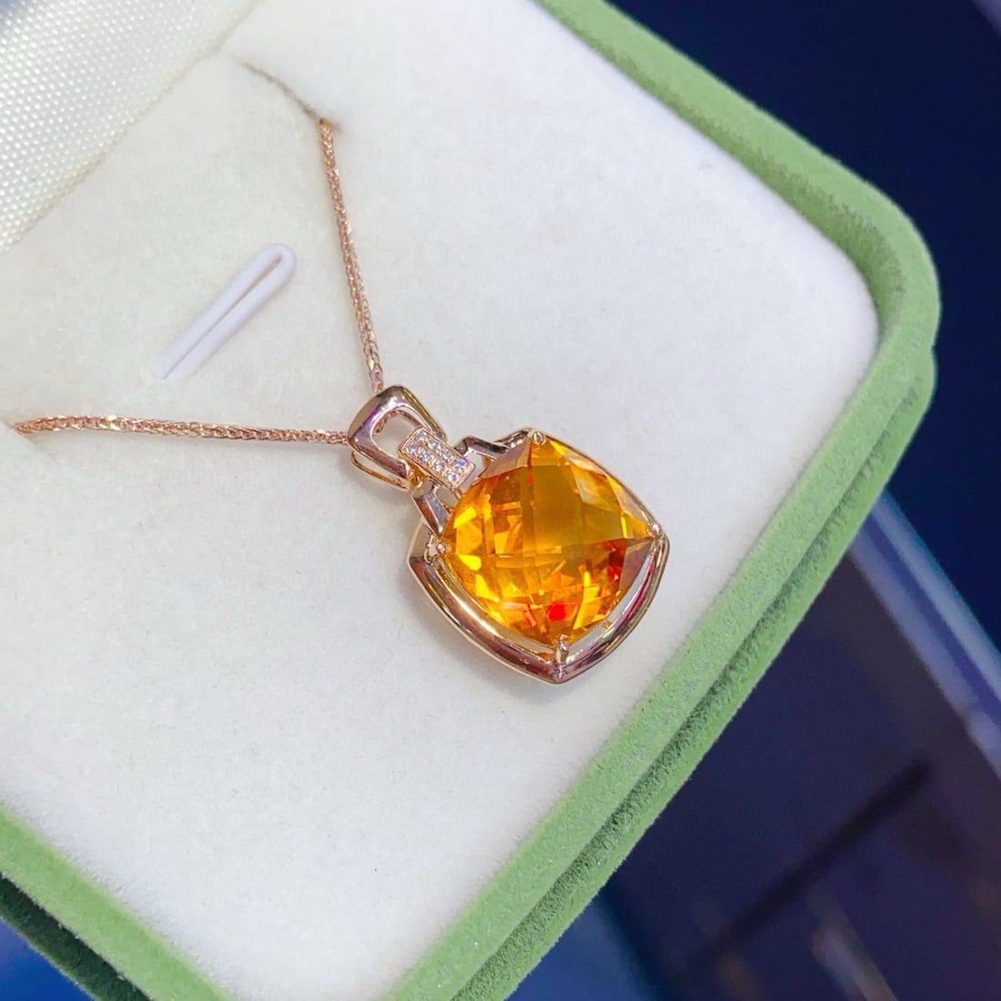 14k Gold 7.15 Ct Natural Citrine & Diamond Pendant( Without Chain ) - 2