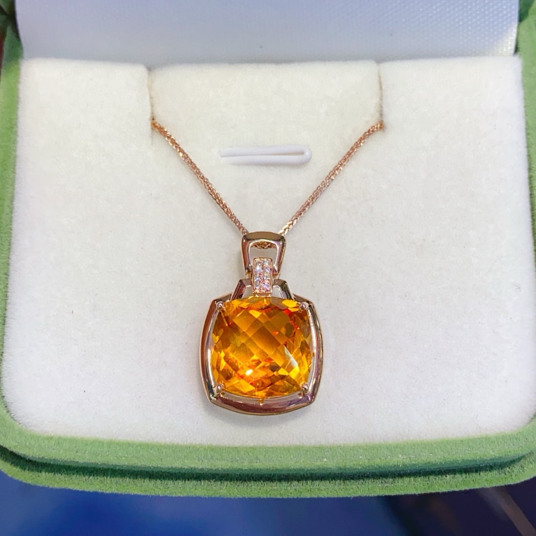 14k Gold 7.15 Ct Natural Citrine & Diamond Pendant( Without Chain ) - 3