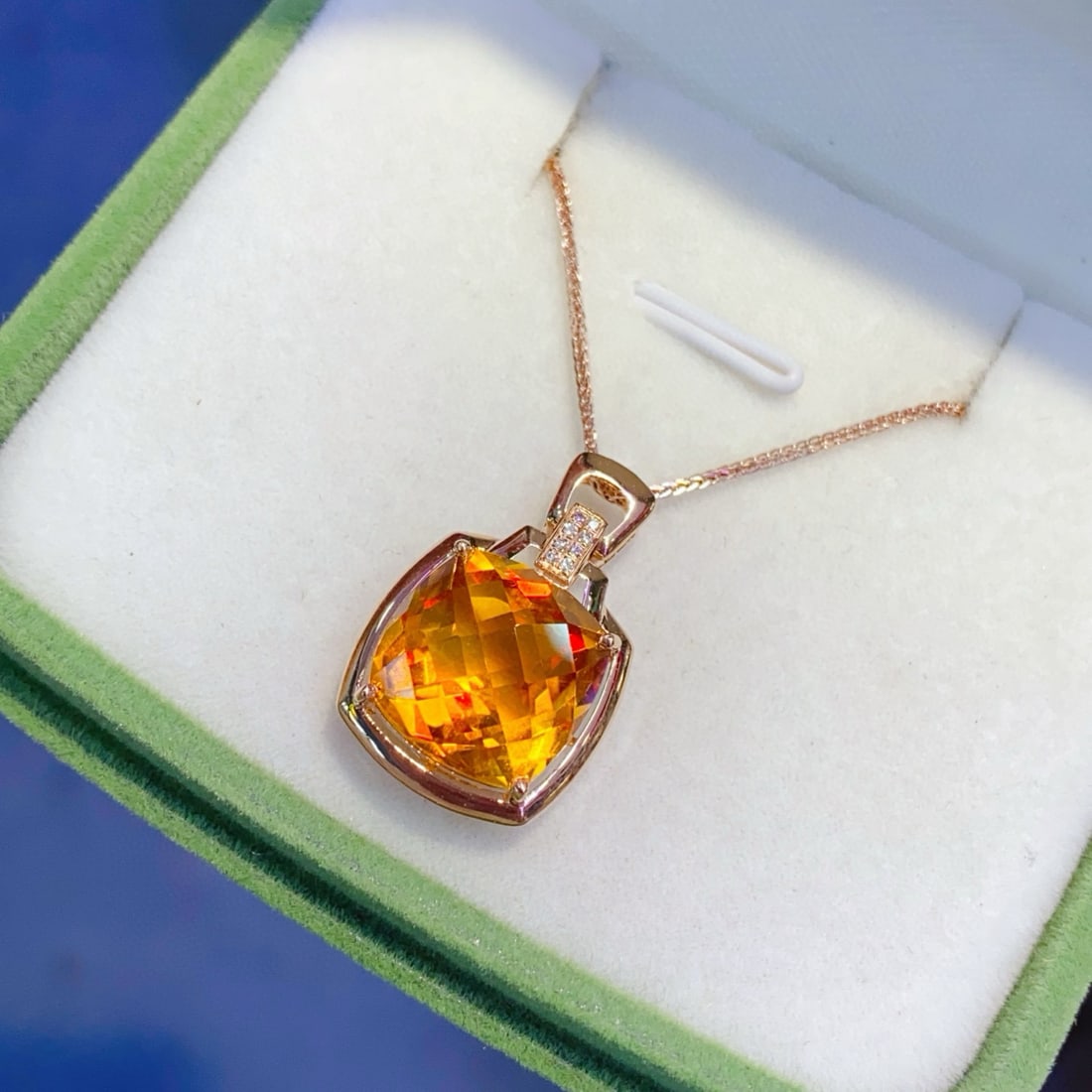 14k Gold 7.15 Ct Natural Citrine & Diamond Pendant( Without Chain ) - 4
