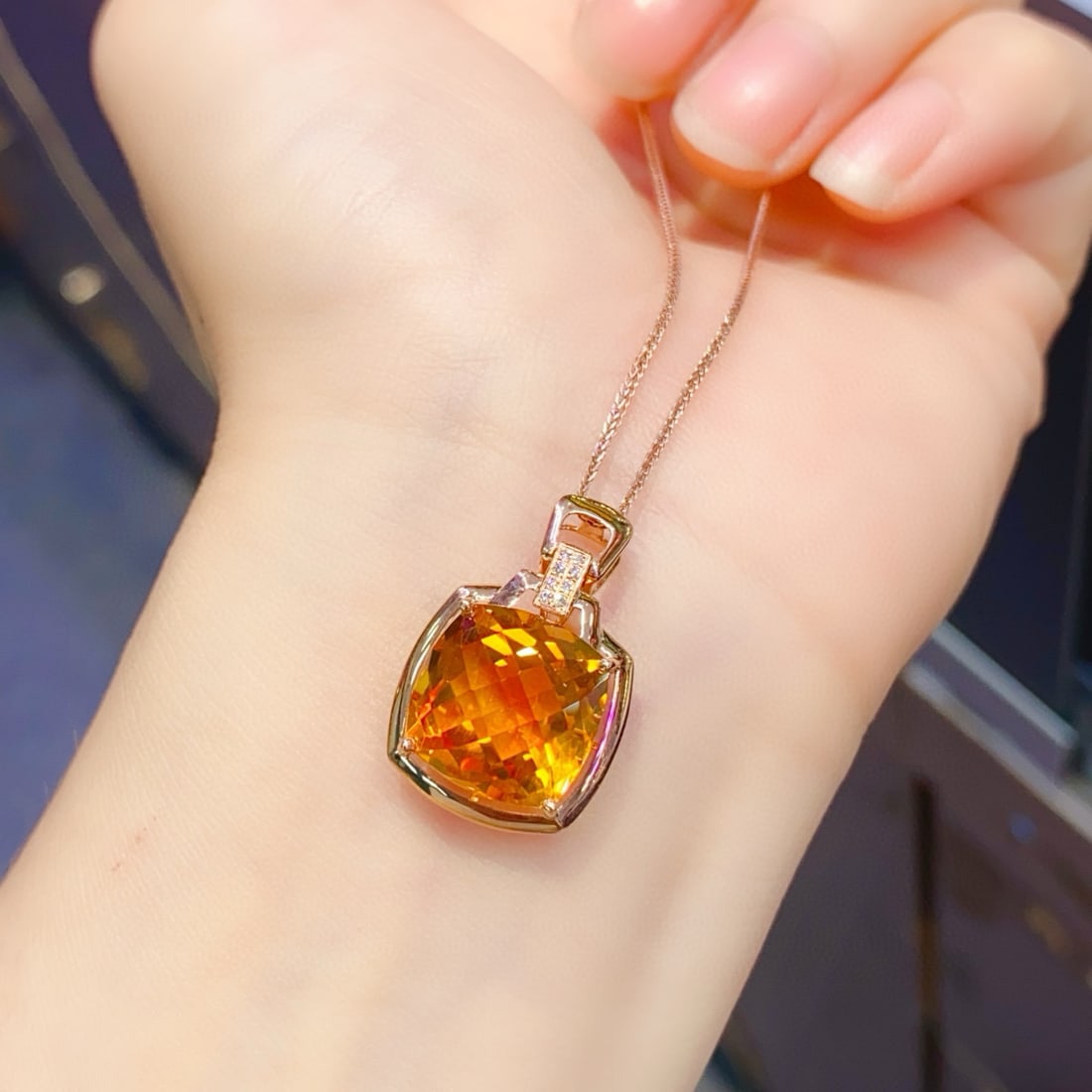 14k Gold 7.15 Ct Natural Citrine & Diamond Pendant( Without Chain ) - 5