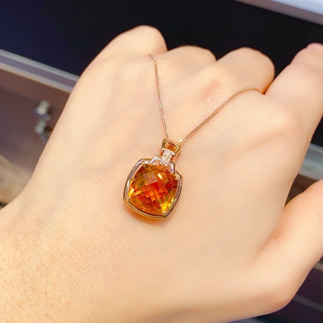 14k Gold 7.15 Ct Natural Citrine & Diamond Pendant( Without Chain ) - 6