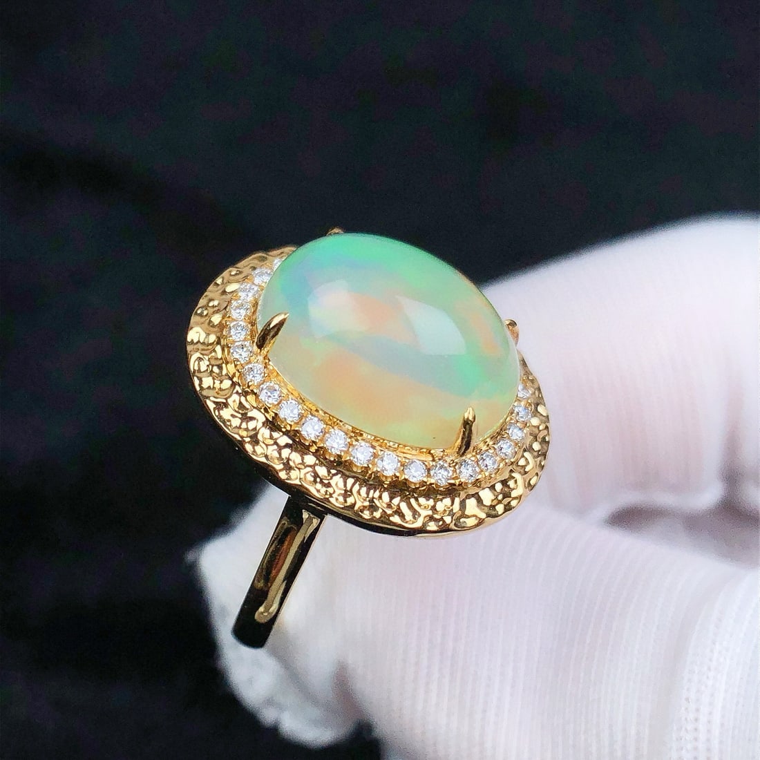 14k Gold 5.03 Ctw Natural Opal & Diamond Ring - 2