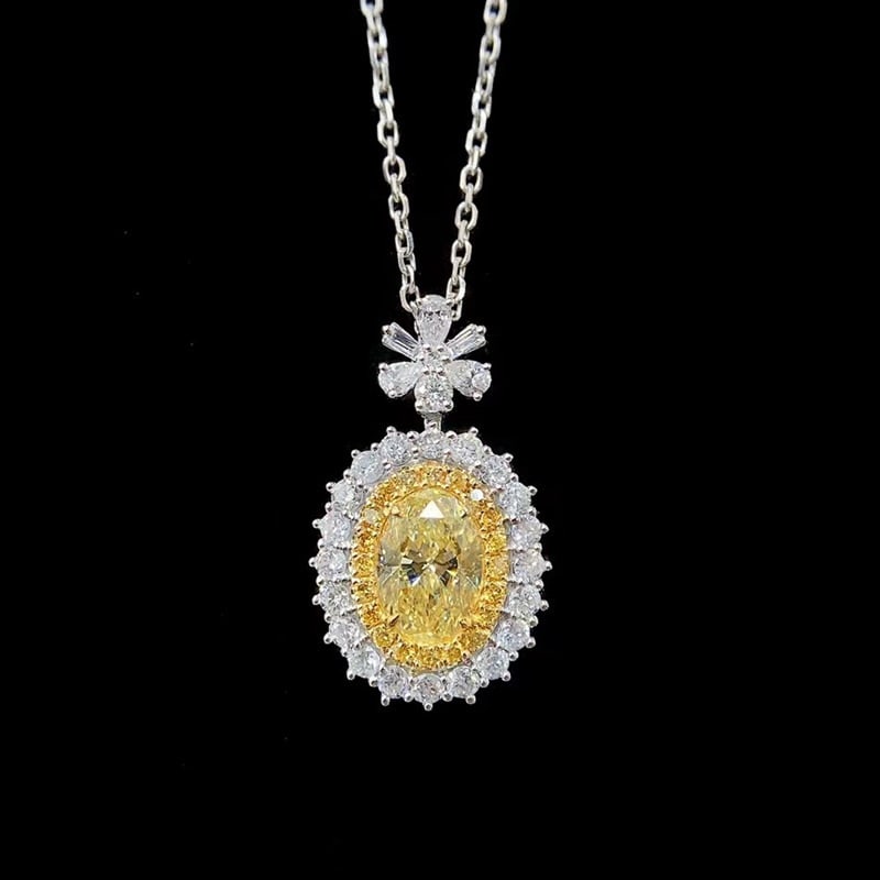 14k Gold 1.0 Ctw Natural Yellow Diamond & Diamond Pendant( Without Chain ): Ref:231069035 // gold content:14k gold // main gemstone:yellow diamond // shape:oval // carat weight:0. 6ct // color:yellow // treatment:natural // // adjacent gemstone 2 : diamond // shape:multiple