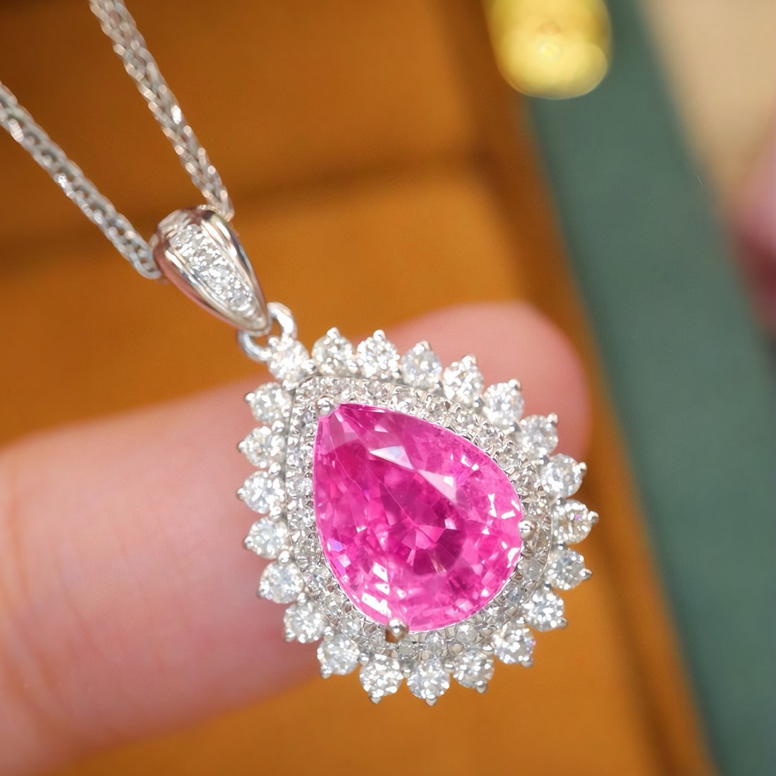 14k Gold 2.14 Ctw Natural Padparadscha Sapphire & Diamond Pendant( Without Chain ) - 2