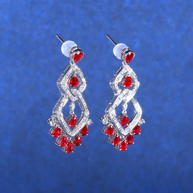 14k Gold 4.62 Ctw Natural Ruby & Diamond Earrings - 2