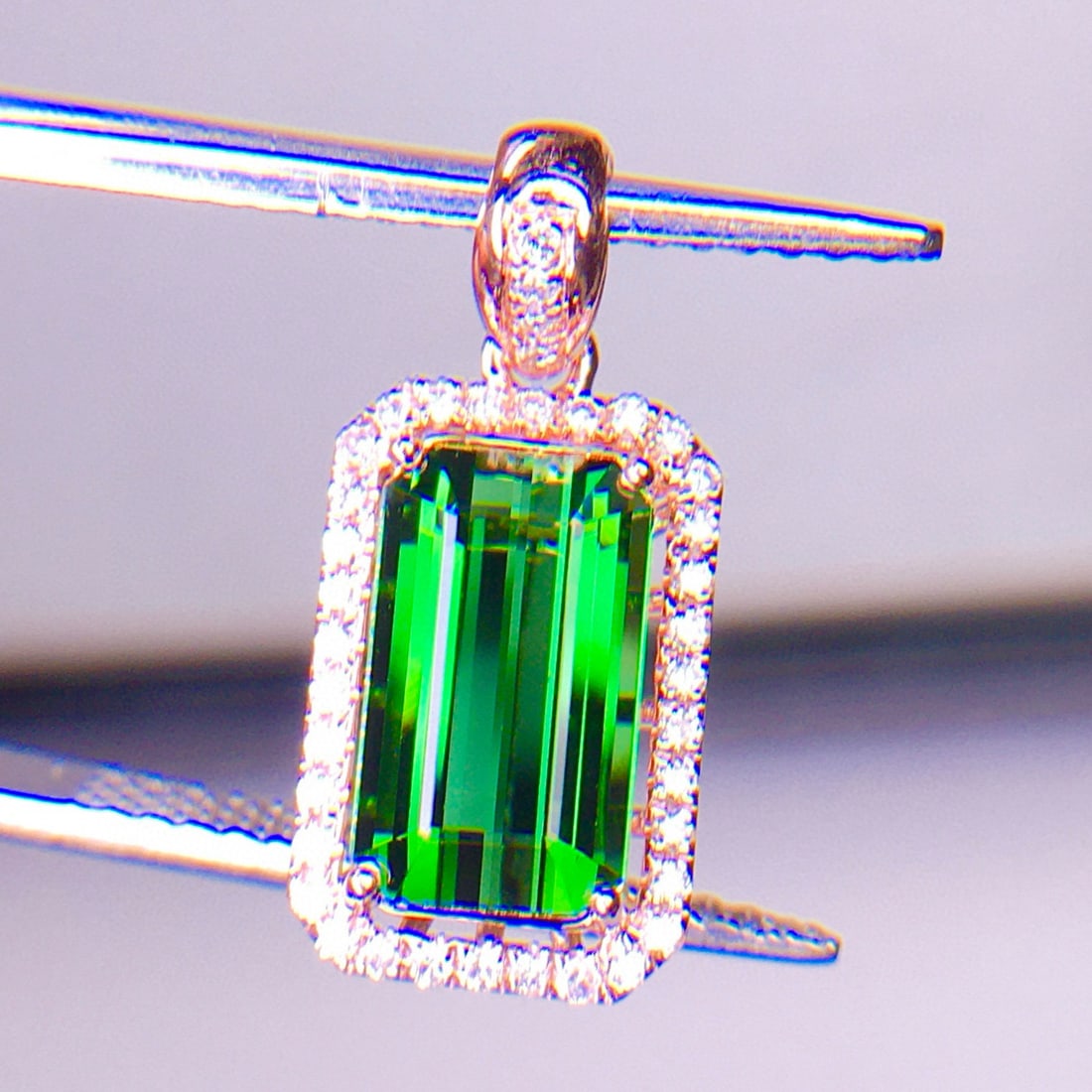 14k Gold 2.56 Ct Natural Tourmaline & Diamond Pendant( Without Chain ) - 2