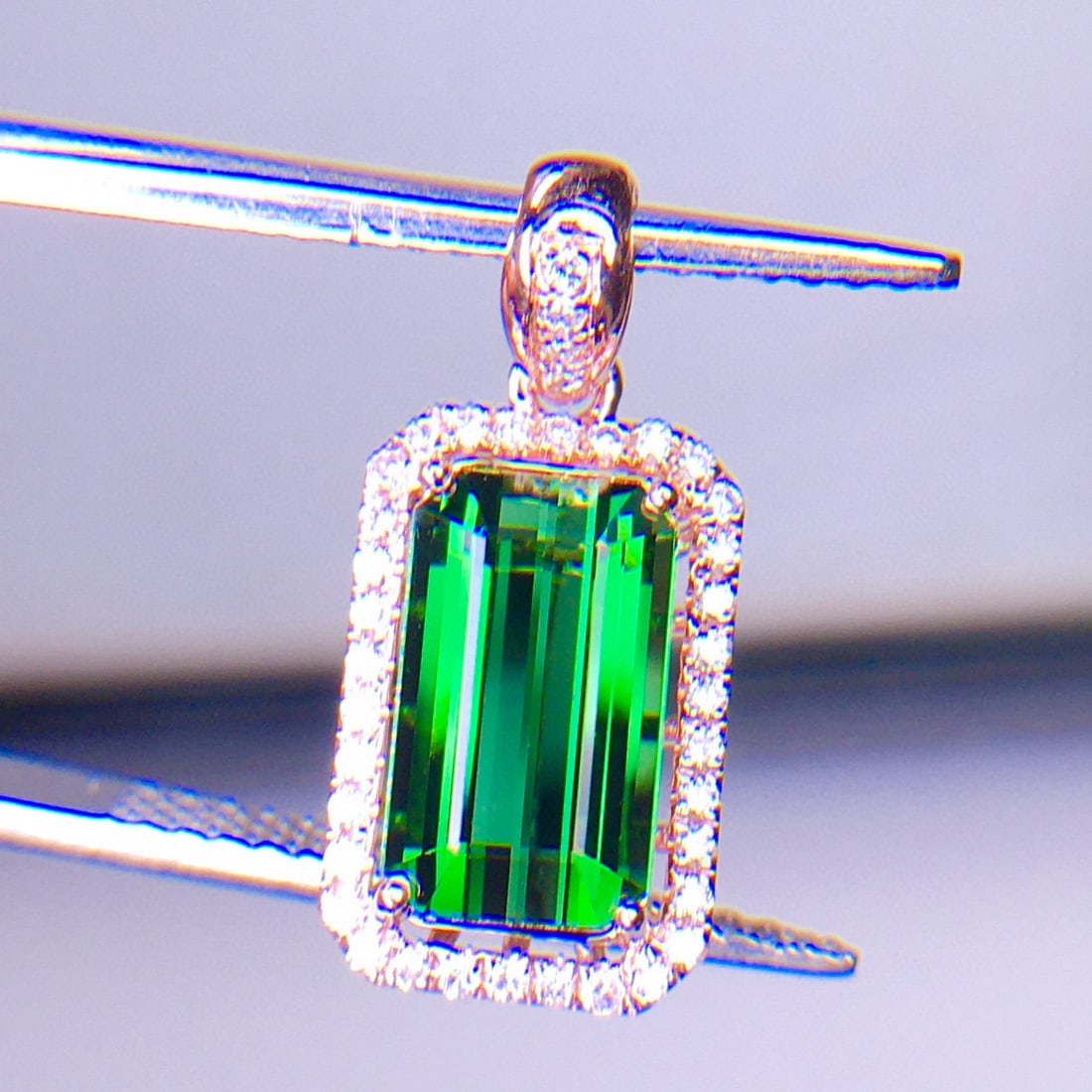 14k Gold 2.56 Ct Natural Tourmaline & Diamond Pendant( Without Chain ) - 4