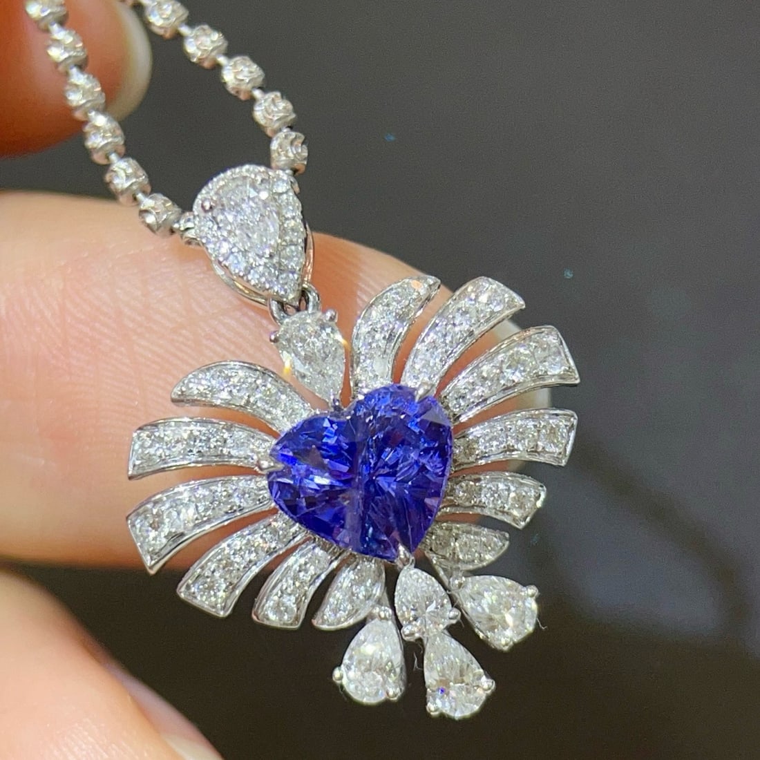 14k Gold 3.04 Ctw Natural Sapphire & Diamond Pendant( Without Chain ) - 2