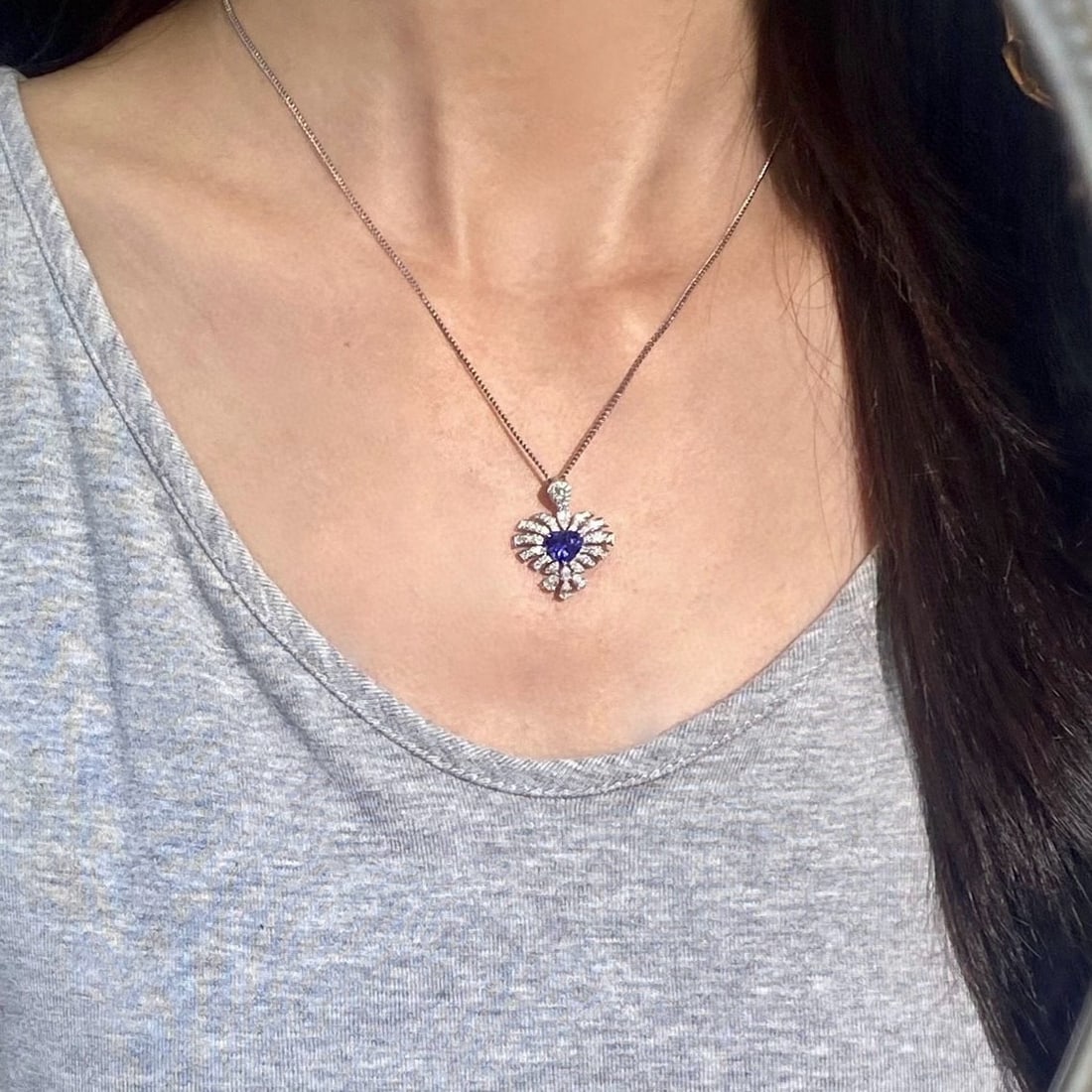 14k Gold 3.04 Ctw Natural Sapphire & Diamond Pendant( Without Chain ) - 7