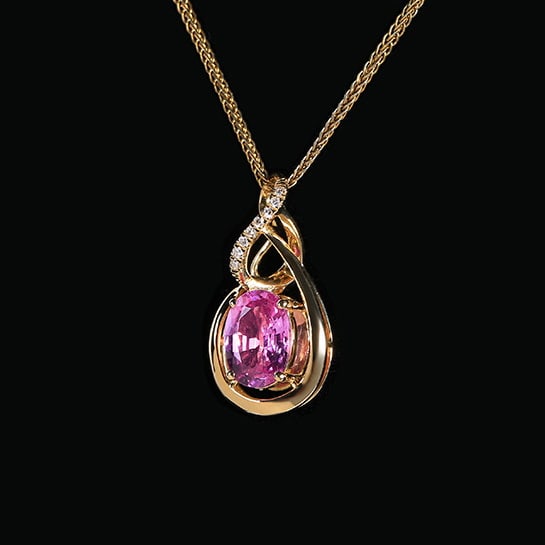 14k Gold 1.07 Ctw Natural Padparadscha Sapphire & Diamond Pendant( Without Chain ) - 2