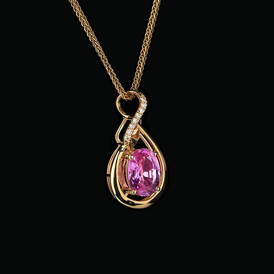 14k Gold 1.07 Ctw Natural Padparadscha Sapphire & Diamond Pendant( Without Chain ) - 3