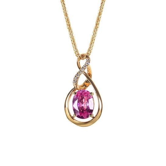 14k Gold 1.07 Ctw Natural Padparadscha Sapphire & Diamond Pendant( Without Chain ) - 5