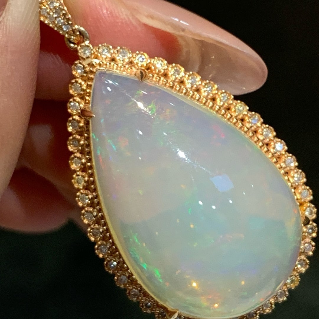 14k Gold 17.86 Ctw Natural Opal & Diamond Pendant( Without Chain ) - 3