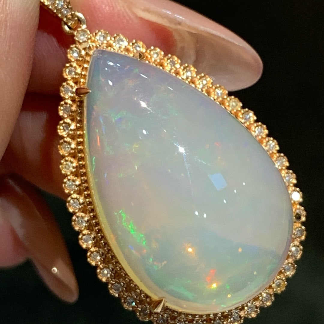 14k Gold 17.86 Ctw Natural Opal & Diamond Pendant( Without Chain ) - 4